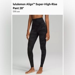 NWOT Lululemon Align Super-High-Rise pant leggings 28” - Black, Size 2
